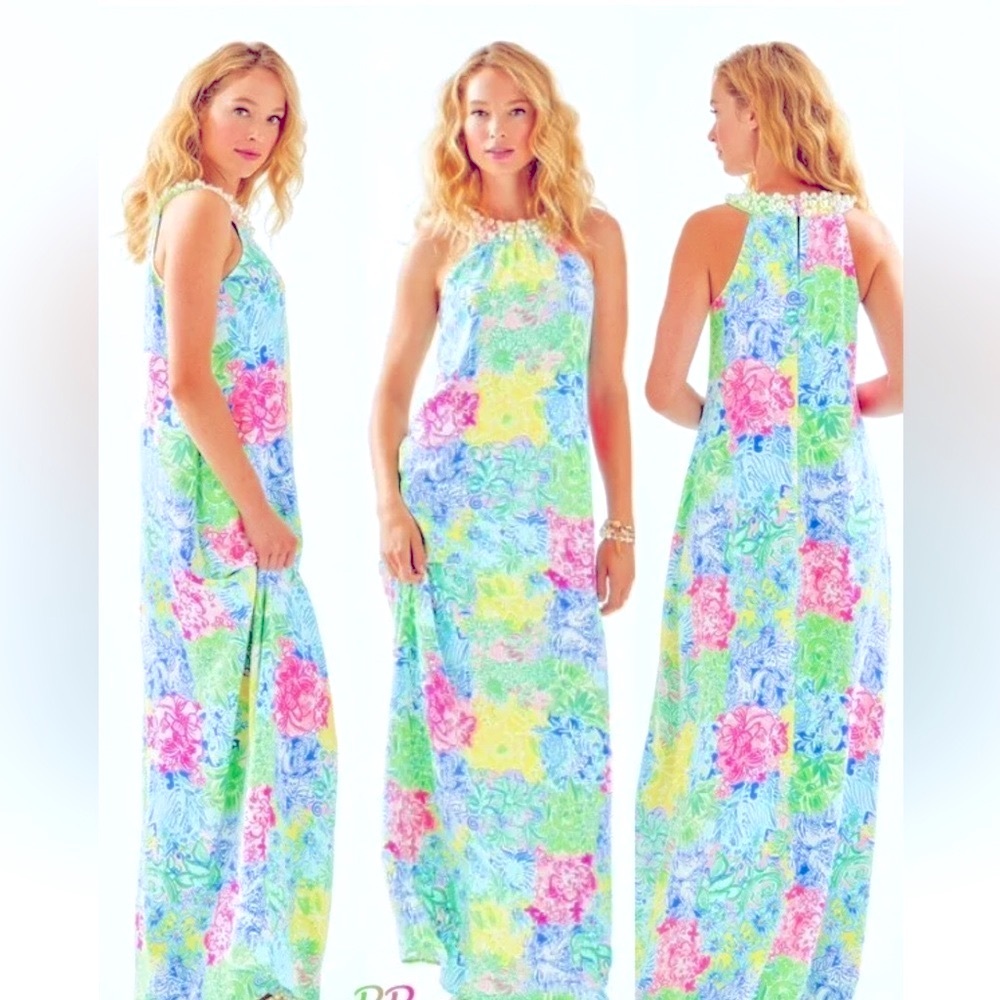 NWT LILLY PULITZER SHAWN MAXI MULTI CHEEK TO CHEEK PEARLY EMBELLISHED GRAIL RARE
